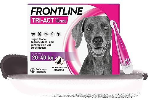 FRONTLINE TRI-ACT Hund L gegen Zecken, Flöhe & Mücken (große Hunde 20 bis 40 kg) - 3X Pipetten für bis zu 3 Monate Schutz - wasserfest - perfekt auf Reisen
