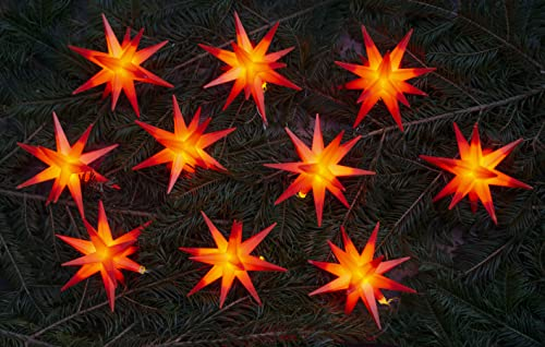 GURU SHOP Sternenkette, Lichterkette mit 10 x LED, Adventsstern, Außenstern, Weihnachtsstern Ø 12 cm, Länge 10,9 m, mit Timer - 10er Rot, Kunststoff, Weihnachtsstern, Adventsstern