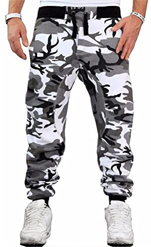 Tomwell Jogging Homme Pantalon Cargo Survêtement Slim Fit de Sport Camouflage Workwear Mode Travail de Loisirs Casual Workout Avec Poches A Blanc XL