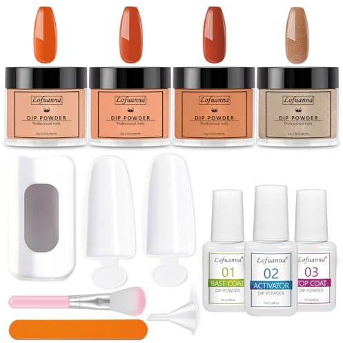 lofuanna Lofuanna Dip Powder Nail Kit Starter-4 Colors Dipping Powder with Base&Top Coat&Activator,No UV/LED Needed,All-in-One DIY French Nail Art Manicure Set for Beginners (A2-Halloween Pumpkin)