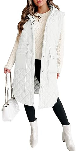 Tankaneo Women's Long Puffer Vest Sleeveless Hood Quilted Winter Outwear Warm Jackets Coats