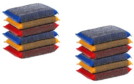 Lot de 12 éponges à récurer double face anti-rayures pour casseroles, poêles, poêles (colorées)