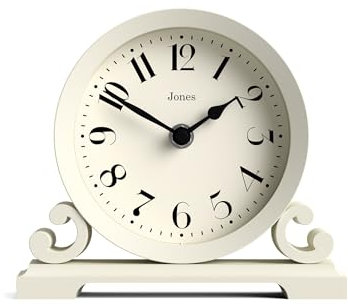 Jones Clocks® Saloon mantel clock | Traditional double scroll design | Pale Cream | Contemporary classic style for desk, table, shelf or bedside