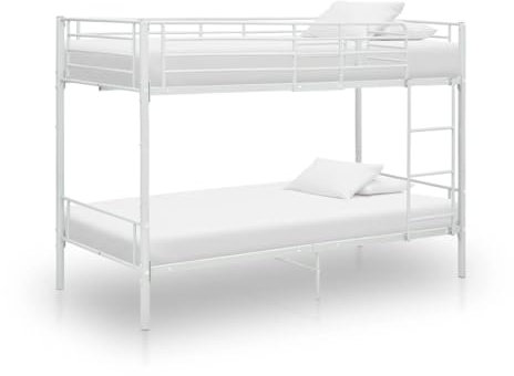 Willood Etagenbett Kinderbett Hochbett Metallbett Bett Stockbett Bettgestell Doppelstockbett Schlafzimmer Kinderzimmer Weiß Metall 90×200 cm