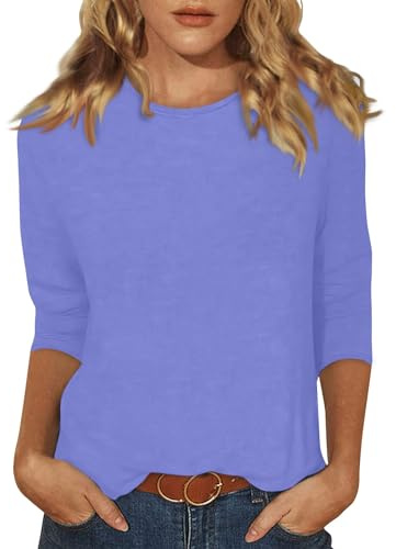 Hauts à Manches 3/4 pour Femmes Cute T-Shirt décontracté à col roulé Chemisier de Plage Tunique Unie Trois-Quarts