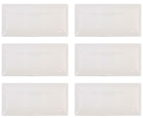 Tradineur - Set di 6 vassoi rettangolari in ceramica, eleganti stoviglie da cucina, lavabili in lavastoviglie, colore avorio, 30 x 15 cm