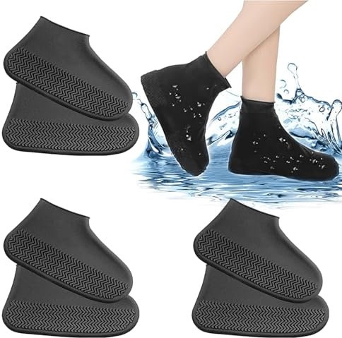 YNR 3 pares de fundas impermeables para zapatos, fundas negras para zapatos de lluvia, antideslizantes y reutilizables, de goma gruesa para botas de lluvia para exteriores (talla L), Black, Large