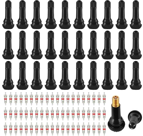 CONNECTION 30 Pezzi TR414 Valvole in Gomma Snap-in e 60 Pezzi Nuclei Valvola Auto Valvole Tubeless Valvola pneumatici per Moto Auto Biciclette Veicoli Fuoristrada (Nero)