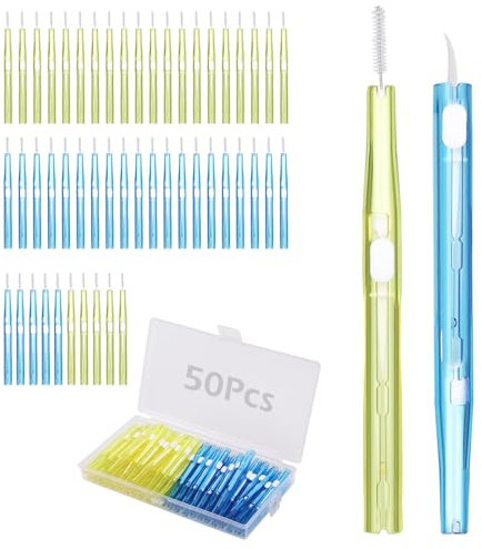 Bigqin 50 Pezzi Scovolini Interdentali,Doppia Testa Scovolini Dentali,Spazzolini Interdentali con Scatola per l'Igiene Dentale Mantenimento Della Salute Orale