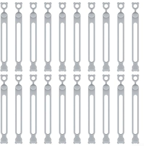 Honseadek Juego de organizadores de cables de silicona, 20 piezas, sistema de gestión de cables multicolor, enrollador de cables flexible para cables de datos, cables de alimentación y carga (gris)