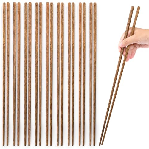 Dicunoy 10 Pairs Extra Long Cooking Chopsticks, 16.5 Inches Reusable Wooden Chopsticks, Chinese Long chopsticks for Kitchen Cooking, Frying Hot Pot, Grilling, Camping