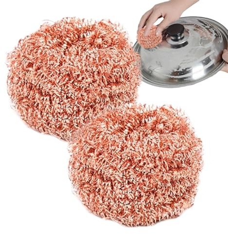 Éponge Récureuse en Cuivre pour Casseroles | Brosse à Récurer en Cuivre pour Cuisine Non-Rayante - Accessoire Nettoyage sans Rayure, Brossette Élimination Graisse pour Four Casserole Cuisson Hotte