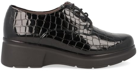 PITILLOS - Zapato Blucher Confort en Piel Charol con Cordones, cuña 10751 para: Mujer Color: Negro Talla: 38