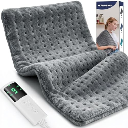 Extra Large Heating Pad for Back Pain Relief, 33x17 Electric Heat Pad for Neck, Shoulders, Cramps, Menstrual Pain, 9 Heat Settings & 4 Auto-Off Timers, Soft Machine Wash Fabric, Gifts for Lover Gray