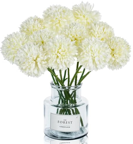 PANYI 12 Paquete Blancas Artificiales Decoración Flores Crisantemos Artificial Hortensias Artificiales Decoración de Fiestas en el Jardín del Hogar, Bodas, Centros de Mesa (Blanco)