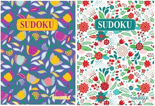 BG Travel Size 7x5 Floral Cover Puzzle Books, Crossword, Wordseach, Sudoku, Criss Cross - Choose Your Set of 2 (SUDOKU)