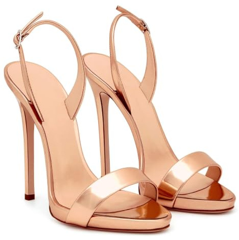 Höga Klackar Sandaler Öppen Toe Stiletto Kvinnor Ankelrem Justerbar Brud Festskor 12 cm, Gold-40