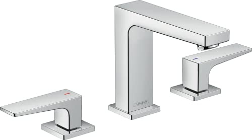 hansgrohe 3-håls tvättställsarmatur metropol, vattenkran bad med pip höjd 110 mm, med push-open avloppsarmatur, badrumskran vattenbesparande, krom