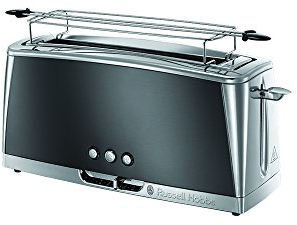 Russell Hobbs Tostadora Luna Moonlight Grey - 1 Ranura Larga y Ancha, Tostador para 2 Rebanadas, Bandeja Recogemigas, Calientapanecillos, Función Cancelar y Descongelar, Inox. y Gris - 23251-56