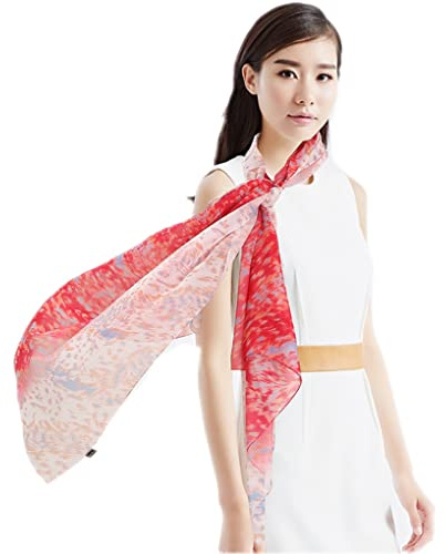 Prettystern Mujer Xxl Estola De Seda Paño De Verano Bufanda De Seda Pareo Sarong Paño De Hombro Abrigo Colorido Floral Rojo Y05