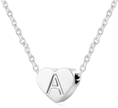 AFSTALR Silver Necklaces for Women Heart Initial Letter A Pendant Necklace Personalized Tiny Capital Alphabet Choker Chain Birthday Jewellery Gifts for Girls Girlfriend Wife Lady
