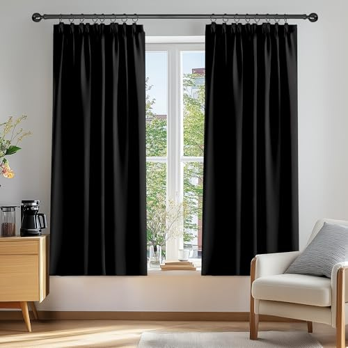 Deconovo Window Treatment Blackout Curtains Thermal Insulated Decorative Soft Energy Saving Room Darkening Pencil Pleat Curtains for Kid 42 63 Inch Black Set of 2
