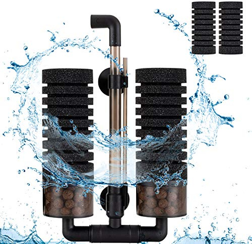 hygger Sponge Filter, Aquarium Filter Double Sponge Replaceable Media with 4 Biochemical Sponges and 1 Bag of Filtered Ceramic Balls Ultra Quiet Filter Fish Tank (S/M) (M for 15 to 55 Gallon Tank)