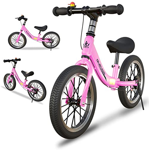 GASLIKE Bicicleta Sin Pedales con Freno de 2-6 años, Bici Equilibrio de 14 Pulgadas con Caballete y Timbre, Altura de Sillín Regulable, hasta 40kg, Juguetes pour Niña y Niños, Rosa