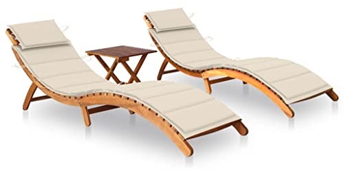 vidaXL 2X Akazienholz Massiv Sonnenliege mit Tisch Auflagen Klappbar Gartenliege Liegestuhl Holzliege Liege Gartenmöbel Relaxliege Strandliege