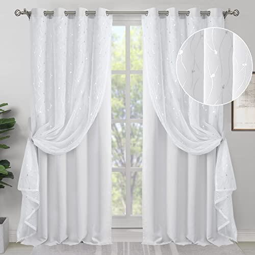 BGment Tende oscuranti bianche con copertura trasparente, tende a doppio strato con occhielli argentati stampati pannelli isolanti termici per camera da letto/soggiorno/camera da letto, 2 pannelli