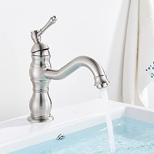 YHSGY Messing Antik Messing Wasserhähne Bad Wasserhahn Becken Wasserhahn Heiß- Und Kaltwasser Säulenmischer Deckmontiert Kran Becken Wasserhahn Hoch & Kurz