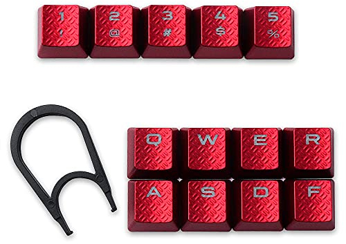 HUYUN Cherry MX Key Switch FPS & MOBA Gaming-Tastenkappen, Hintergrundbeleuchtete Tastenkappen, Ersatz für Corsair Gaming-Tastaturen (13 Tasten, Rot)