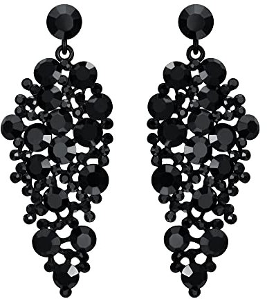 EVER FAITH Kristall Ohrringe für Hochzeits Braut, funkelnde Strass Tropfen Kronleuchter für Damen und Mädchen Schwarz Schwarz-Tone