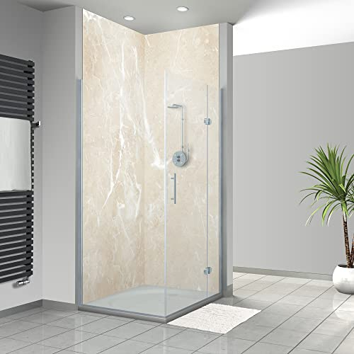 WANDFREUDE individuelle Duschrückwand Aluverbundplatte auf Maß (2 Stück - Elfenbein Marmor - Seidenmatt) – Dusche Wandverkleidung Duschwandverkleidung Duschrückwände