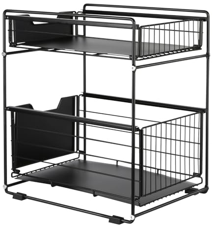 THINFAR Organisateur de Cuisine à 2 Niveaux Rangement Sous évier Coulissant Support d'armoire Coulissant, pour Cuisine (Noir*1pc)