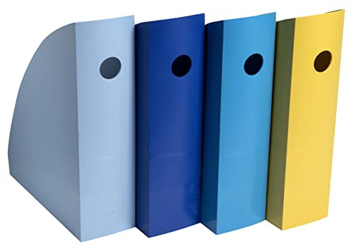 Exacompta - Rif. 18202SETD - Set di 4 raccoglitori per riviste MAG-CUBE BeeBlue, portariviste, cataloghi, riviste, deposito per documenti formati A4 e A4 maxi - larghezza 27,5 cm - 4 colori assortiti