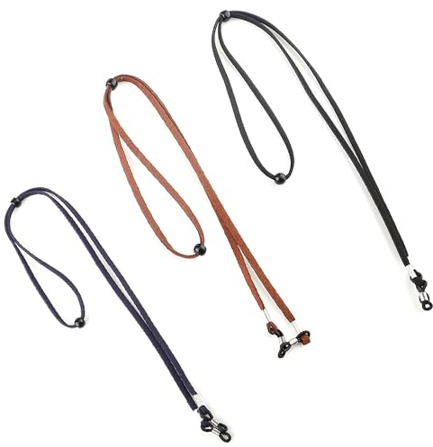 Aidqxbaoer Brillenband aus Leder, Universal Brillenbänder Brillenkette, Unisex Verstellbar Brillenschnur, Geeignet für Brillen, 3 pcs