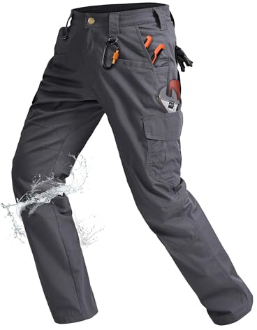 Rapoo Cargo Pants for Men Tactical Hiking Work Military Army Casual Pants for Men with Pockets Water Resistant Mens Ripstop Construction Carpenter Outdoor Pants Outdoor Grey 32Wx32L