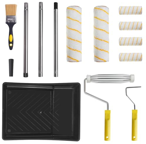 Juego de rodillo de pintura, juego de pintura, soporte de rodillo de pintura con varilla de aluminio de 3 piezas de 26 a 120 cm, brocha, bandeja de pintura, accesorios de pintura