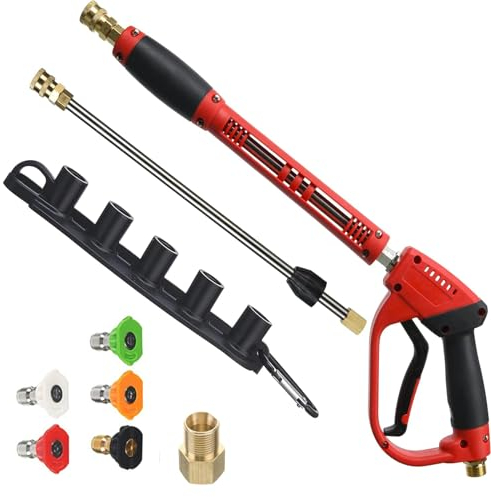 TOOSOAR Hochdruckreiniger Pistole,mit 5 Farbe Spritzdüsen und Stabverlängerung,für Autowäsche,Fenster und Garten Hochdruckpistole