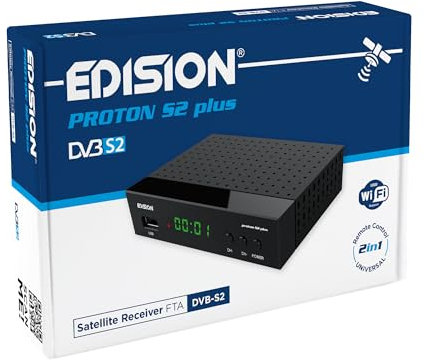 Decoder DVB-S2 HD EDISION PROTON S2 plus Ricevitore Digitale Satellitare DVB-S2, Supporto Unicable, Supporto USB WiFi, LAN, HDMI, SCART, SPDIF, USB, IR, lettore di schede, Telecomando Universale 2in1