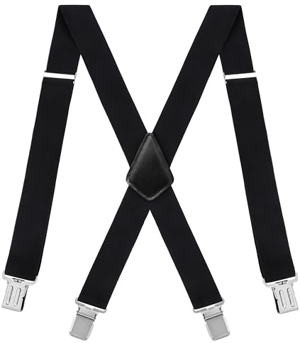 Fasker Mens Suspenders X-Back Wide Adjustable Solid Straight Heavy Duty Clip Suspenders for Men Women, Black(1.5 inch wide)