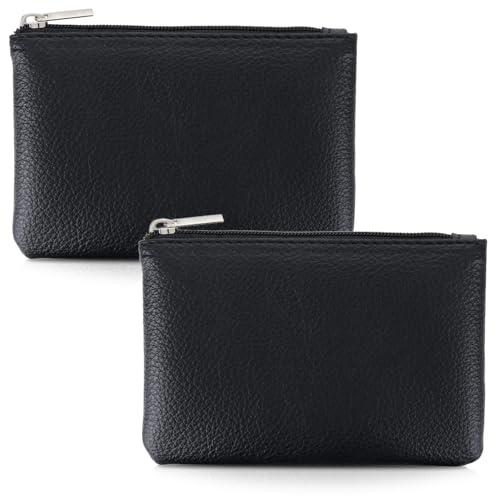 WUPENGZON 2 Stück Kleines Portemonnaie Damen,Kleine Geldbörse für Frauen, Leder Mini Geldbörse Münzgeldbörse, Zipper Münztasche Tragbares für ID-Karten Kreditkarten Schlüssel Headset Münzen (Schwarz)