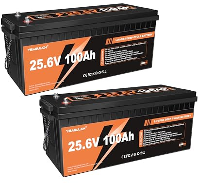 Yeagulch Batterie Lithium 2 x 24V 100Ah LiFePO4 – BMS 100A Intégré, 6000 Cycles, 2560Wh 24V Batterie LiFePO4 Rechargeable adaptée au Camping-Car, Stockage Solaire, Hors Réseau