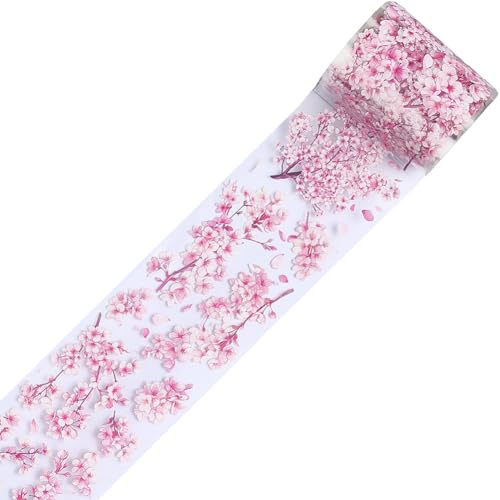 craspire 2.19Ydsx1.96 Pouces Rose Cerisier Blossom Ruban pour Animaux Autocollants Washi Clair Vintage Fleur DIY Manuel Artisanat Journal Scrapbooking Collage Cadeau Floral Enveloppement