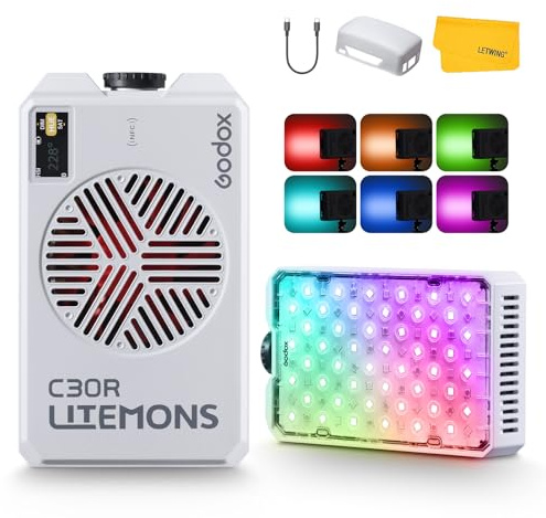 Godox Litemons C30R RGB LED Light Panel, Portable on Camera LED Light 1800K-10000K Continuous Light with Battery, LED Photography Fill Light for Video Portrait