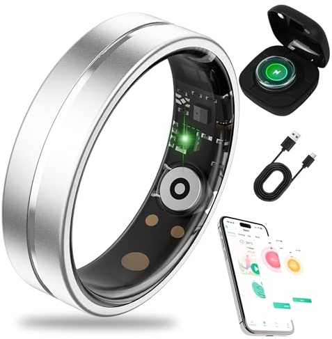 Takibird Ring R7, Smart Ring, Fitness & Activity Tracker, Blood Pressure Heart Rate & SpO₂Monitor, IP68 Waterproof, Easy Operation, Health Ring for Seniors&Everyday Fitness Enthusiast, Sliver, Size 11
