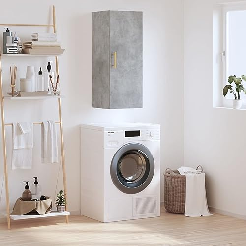 Nqyjm - Mueble de almacenamiento suspendido con estantes y puerta de armario para pared, color gris hormigón, 34,5 x 34 x 90 cm, armario flotante, pared para cocina, cuarto de baño, salón, modelo 2
