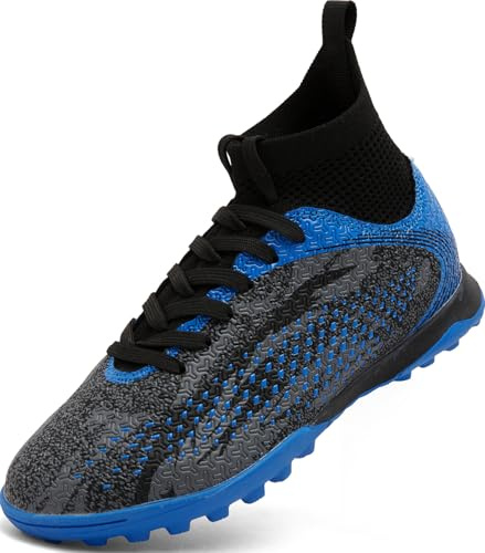 situkeke Boys Football Boots Girls Kids Astro Turf Football Shoes FG AG Soccer Shoes Indoor Outdoor Teenager Trainers,BlackBlue,EU40