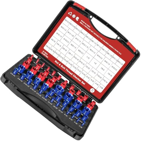 Kaeltsyn Juego de 50 medidores de rosca estándar métricos con caja de almacenamiento portátil, calibres codificados por colores, construcción de aluminio, tuerca y tornillo